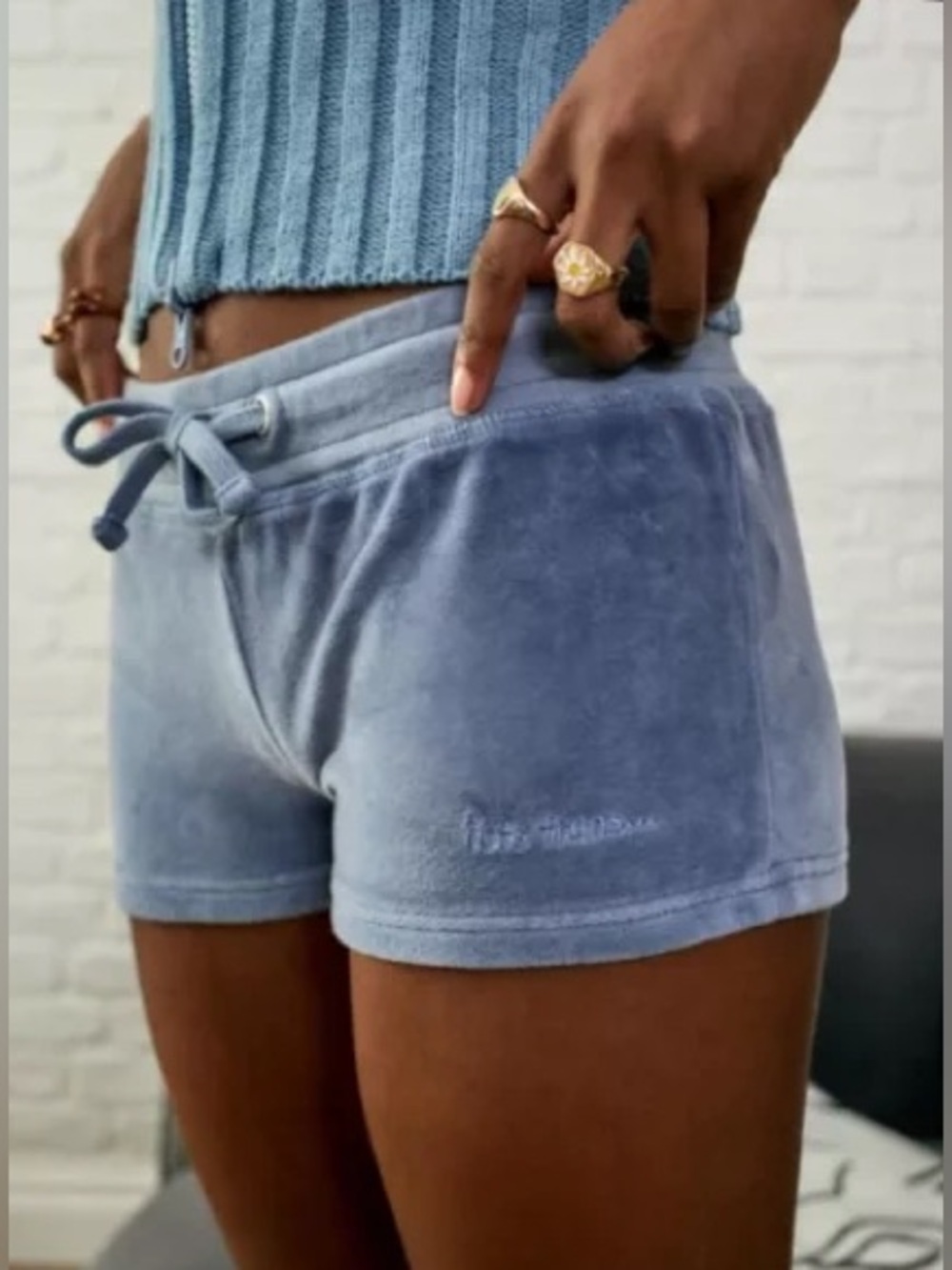 NEW!! Iets Frans Urban Outfitters‎ Mini Blue Velvet Shorts